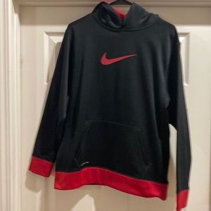Nike Therma fit 100% Polyester hooded sweatshirt used Back with Red